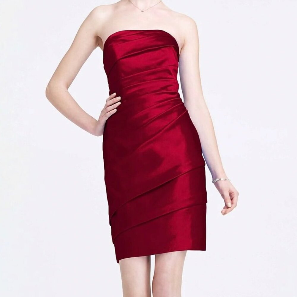 David's Bridal Strapless Apple Red Dress